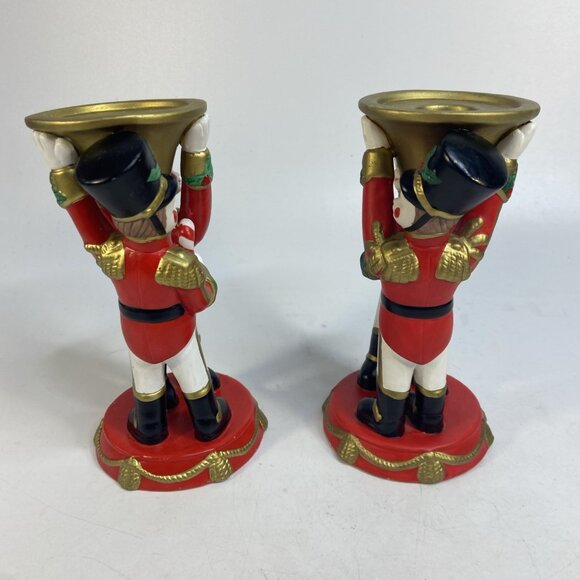 Partylite Christmas Candle Holders Toy Soldier Nutcrackers Holiday Pair Vtg 6 in - Picture 4 of 9